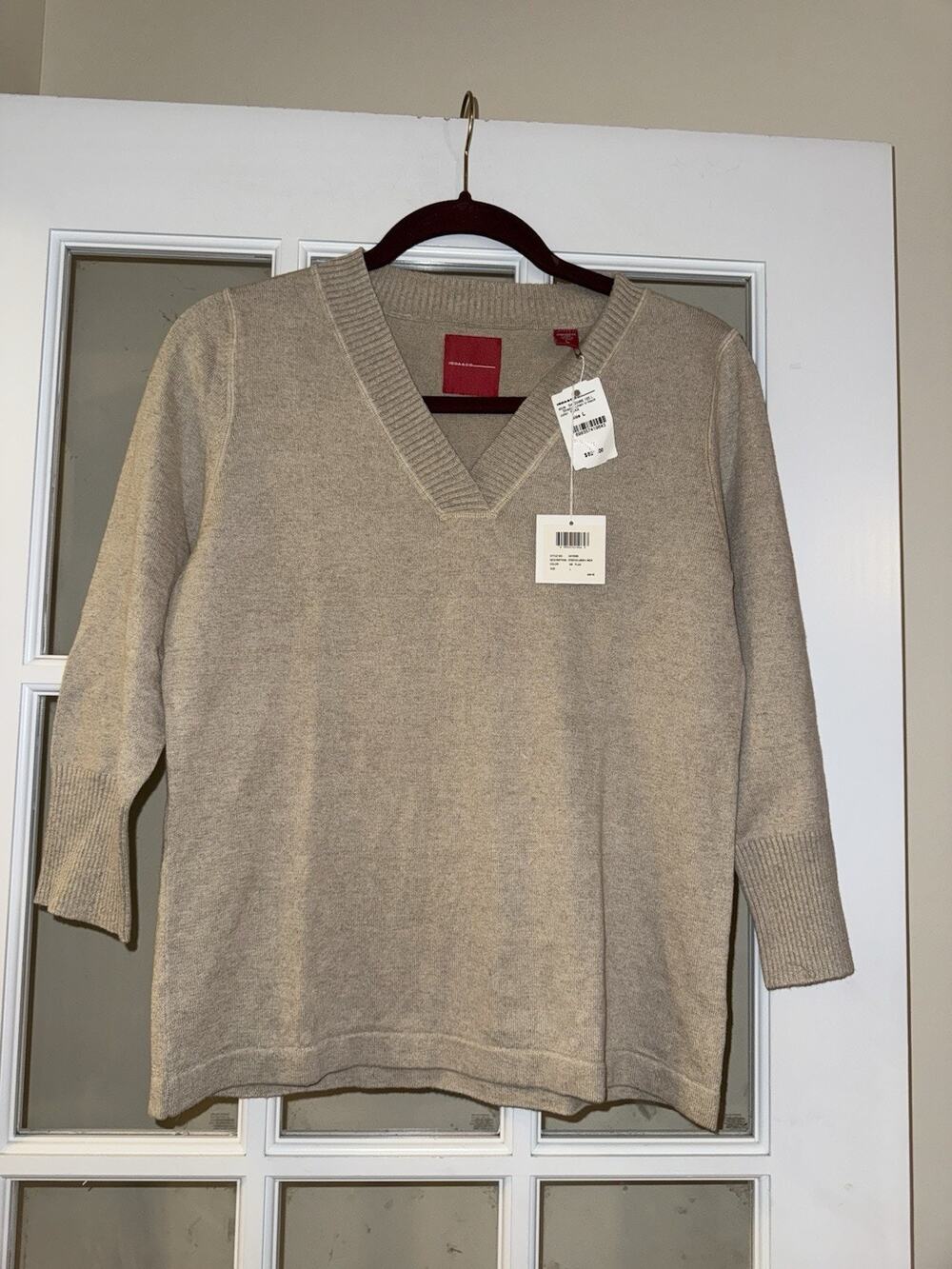 NEW Isda and Co stretch Linen V neck Sweater Flax Color Large $82 Ladies Preppy